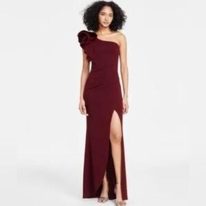 Emerald Sundae One-Shoulder Burgundy Dress